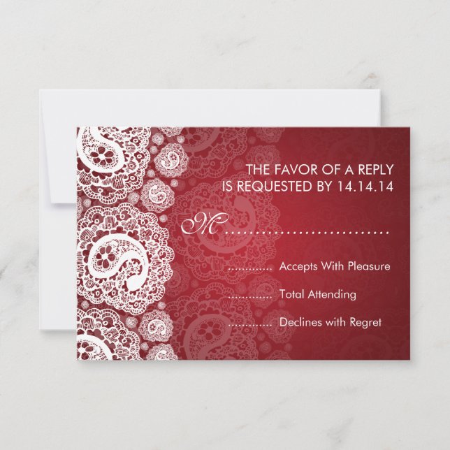 Elegante Wedding RSVP Paisley Lace Red (Frente)