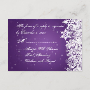Elegante Wedding RSVP Winter Snowflakes Purple