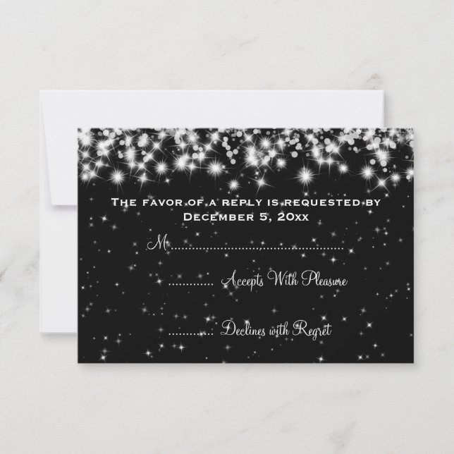 Elegante Wedding RSVP Winter Sparkle Black (Frente)