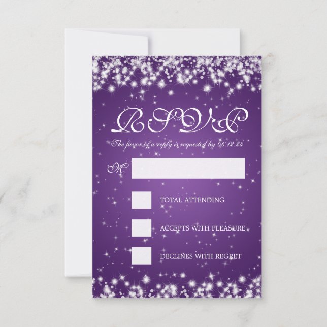 Elegante Wedding RSVP Winter Sparkle Purple (Frente)