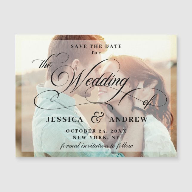 Elegante Wedding Save the Date PHOTO Magnetic Card (Frente)