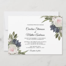 Elegante White | Convite de Casamento Floral Azul