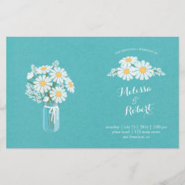 Elegante White Daisies Mason Jar Wedding Program