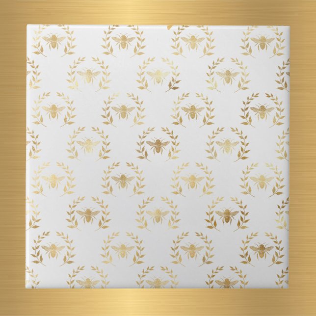 Elegante White Dourado Bees Laurel Wreath (Criador carregado)
