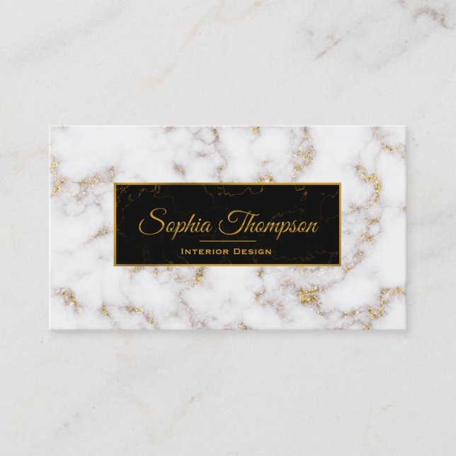 Elegante White Dourado Marble Name - Cartão de vis (Frente)
