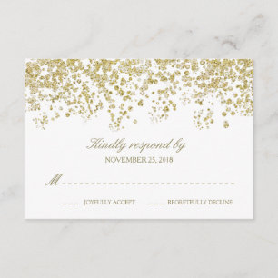 Elegante White e Dourada Confetti Polka-Dots RSVP