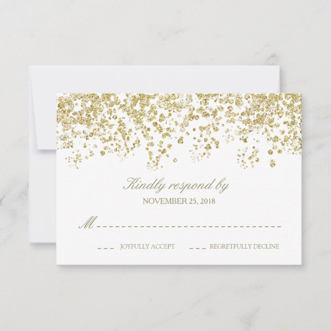 Elegante White e Dourada Confetti Polka-Dots RSVP (Frente)