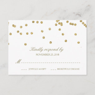 Elegante White e Dourada Confetti Polka-Dots RSVP