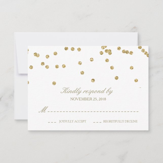 Elegante White e Dourada Confetti Polka-Dots RSVP (Frente)