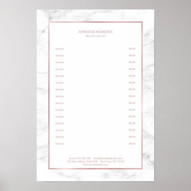 Elegante White Marble Rosegold Poster (Frente)