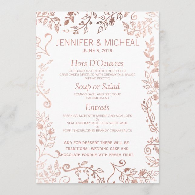 Elegante White Rose Dourado Floral Weding Menu (Frente)