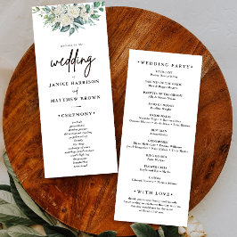Elegante White Rose Greenery Floral Weding Program