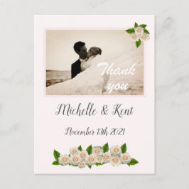 Elegante White Roses Flat Obrigado Cartão Postal