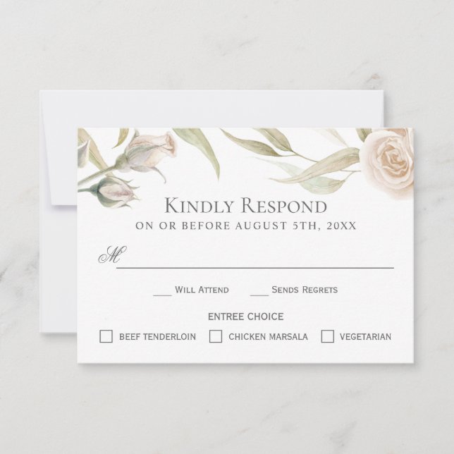 Elegante White Roses Watercolor RSVP com Enárvores (Frente)