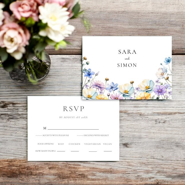 Elegante Wildflower Wedding RSVP (elegant wildflower fully editable wedding rsvp card )