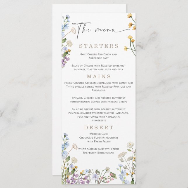 Elegante Wilflower Wedding Menu (Frente/Verso)