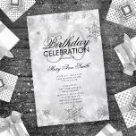 Elegante Winter 50th Birthday Program Silver Menu<br><div class="desc">Design de "Programa de Festa de aniversário" elegante com flocos de neve brilhantes de inverno e luzes em Prata com texto personalizado.</div>
