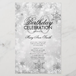Elegante Winter 60th Birthday Program Silver Menu