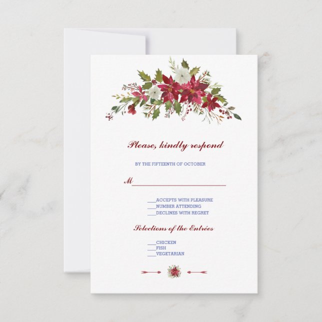 Elegante Winter Holiday Poinsettia Wedding RSVP (Frente)