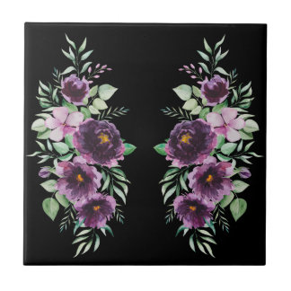 Elegante wisteria floral em aquarela roxa preta