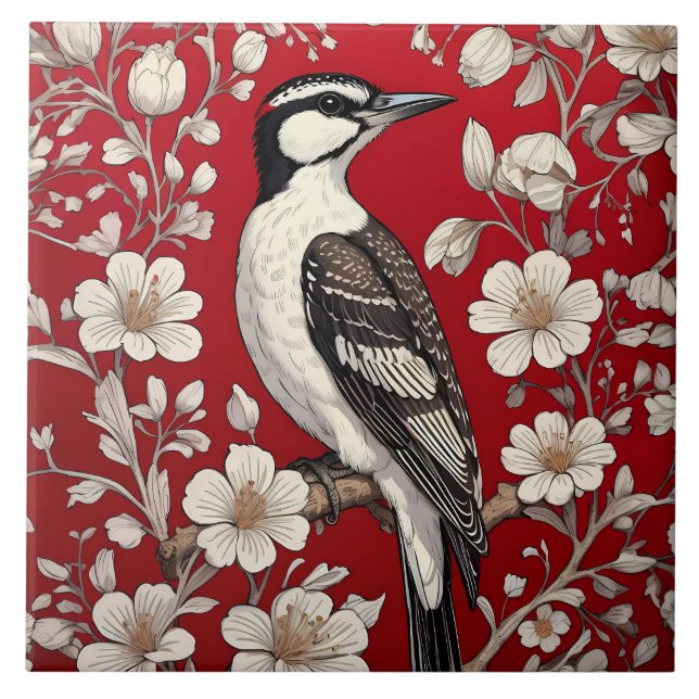 Elegante Woodpecker Floral William Morris Inspirad (Frente)