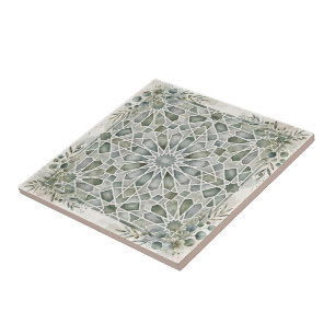 Elegante Zellij Marroquino em Aquarela Verde Sage