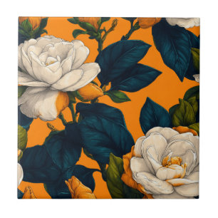 Elegantes Azulejos de Gardenias Mediterrâneas Par