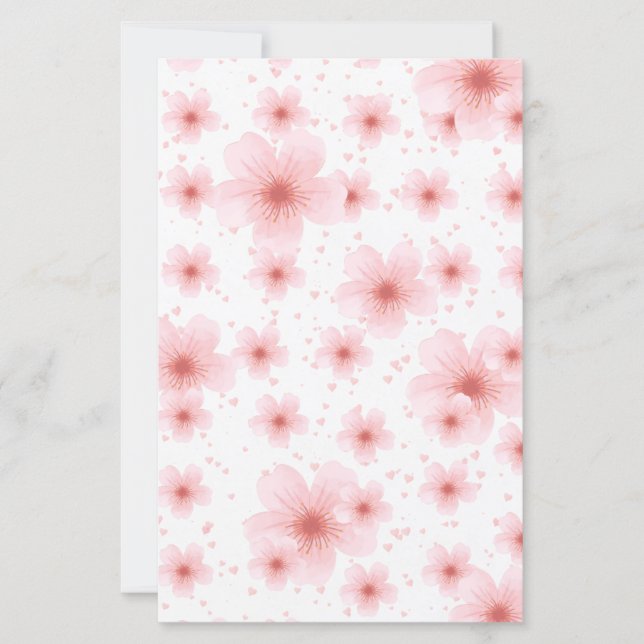 Elegantes Briefpapier mit Kirschblüten und Herzen (Frente)