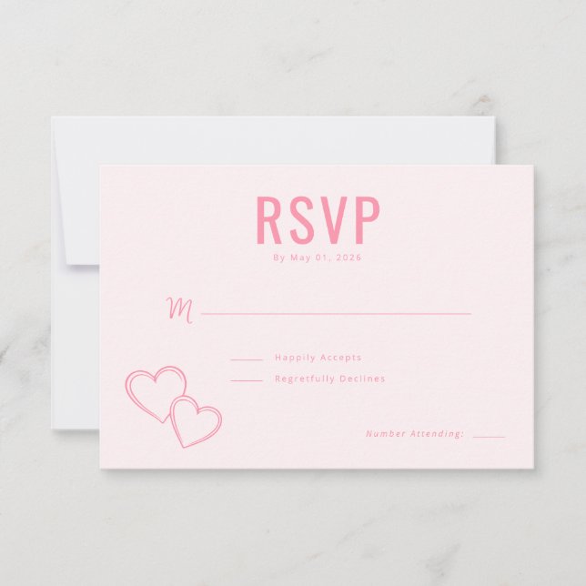 Elegantes Corações Rosa RSVP (Frente)