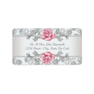 Elegantes Etiquetas de Endereço Damask e Rosa Pink