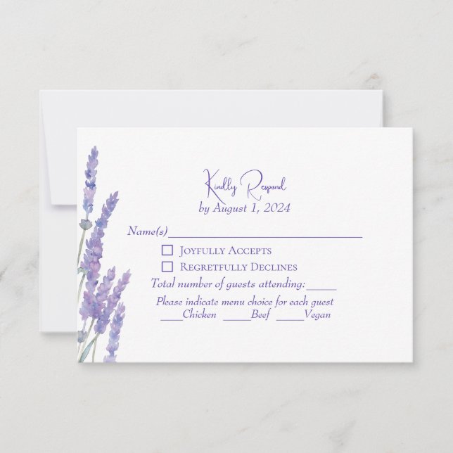 Elegantes Flores Lilás Boho Roxo RSVP de Casamento (Frente)