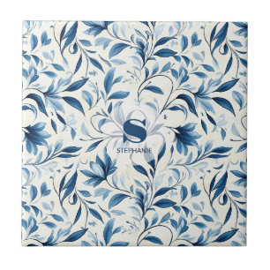 Elegantes Folhas Paisley Azuis - Fundo Branco
