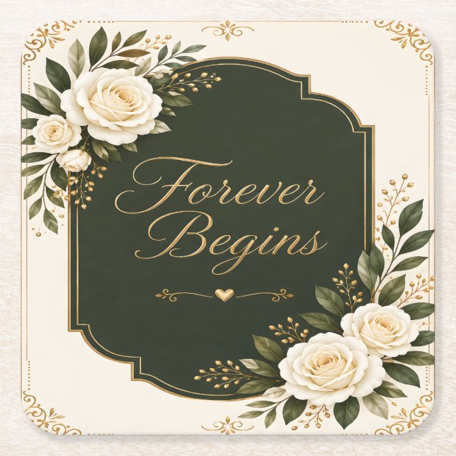 Elegantes "Forever Begins" Porta-copos Florais par (Frente)