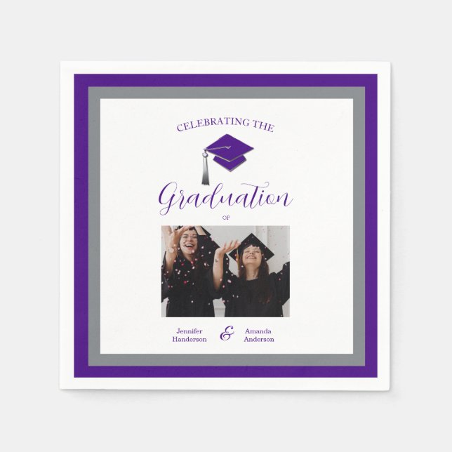 Elegantes guardanapos de graduação com capas roxas (Frente)