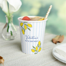 Elegantes Limões Desenhados à Mão Listras Azuis Fe