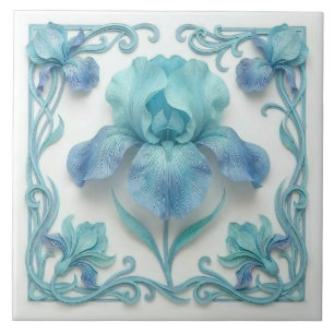 Elegantes Lírios Estilizados Art Déco em Azul