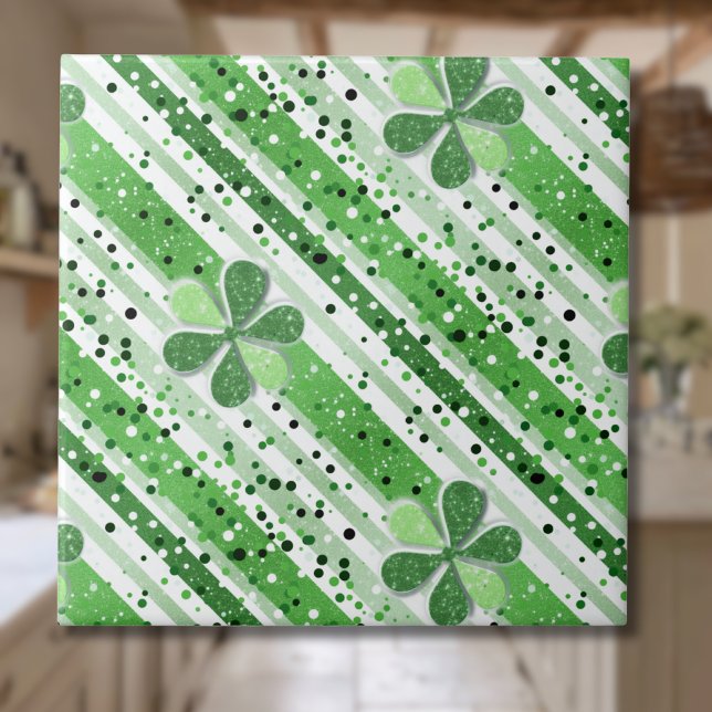 Elegantes Listras Brancas e Verdes com Trevo Glitt (Criador carregado)