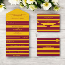 Elegantes Listras de Borgonha e Dourado Luxo Casam