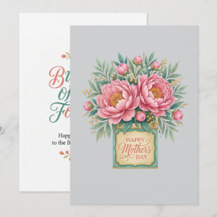 Elegantes Peônias Rosa Cartão do Dia das Mães - Vi