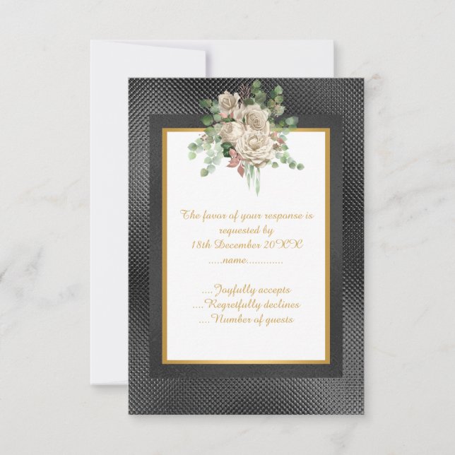 ELEGANTES RSVP FLORAL COM RELEVO PRETO (Frente)