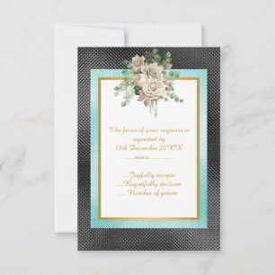 ELEGANTES RSVP FLORAL EM RELÊVO AQUA PRETO PERSONA