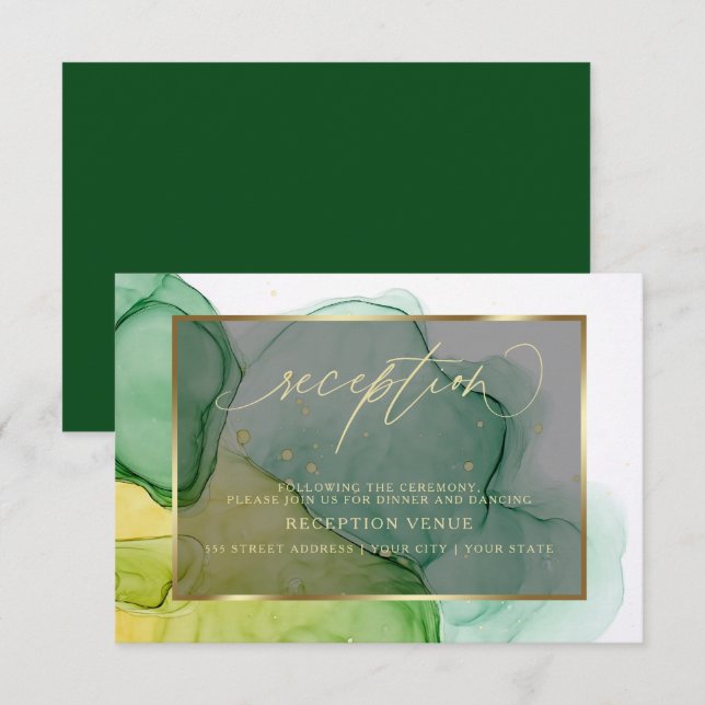 Elegantes Verdes e Dourados Convite de Recepção de (Frente/Verso)