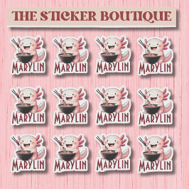 Elemento adesivo de macarrões Axolotl Comendo Nome