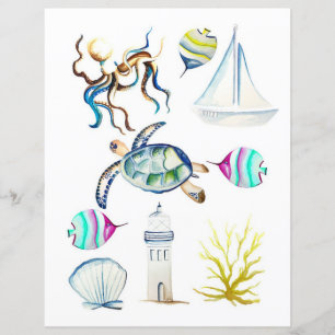 Elementos do oceano aquarela para cortar e colagem