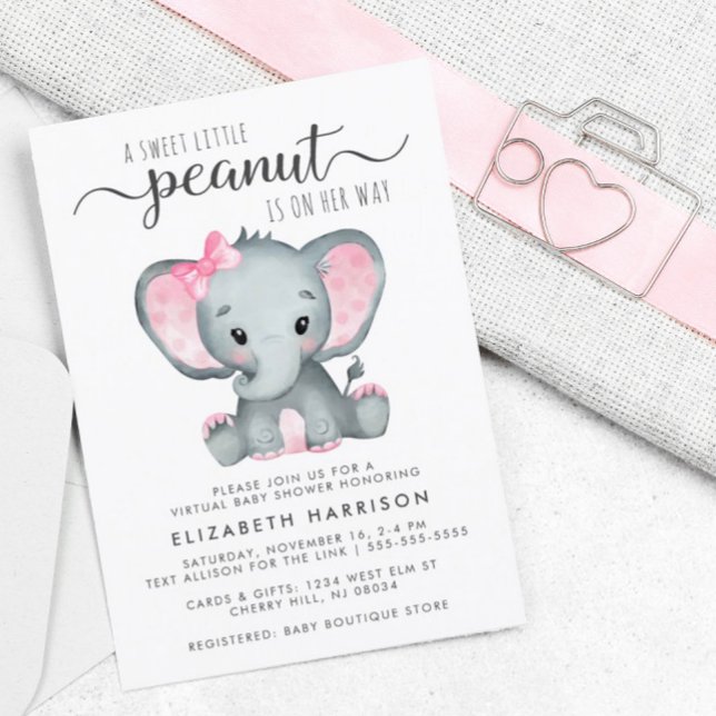 Elephant Baby Girl Virtual Shower Budget Invite (Criador carregado)