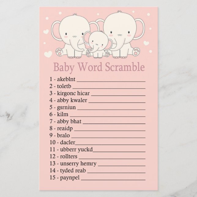 Elephant Baby word scramble game (Frente)