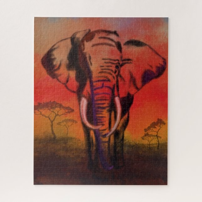 Elephant Jigsee Quebra-cabeça Sunset Savanna Paint (Vertical)