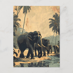 Elephant Jungle Serenity: Cartão postal Vintage