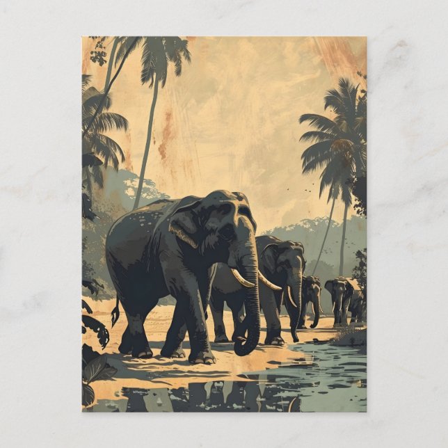 Elephant Jungle Serenity: Cartão postal Vintage (Frente)