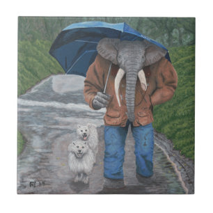 Elephant Man Walking Dogs Fantasy Art Azulejo cer